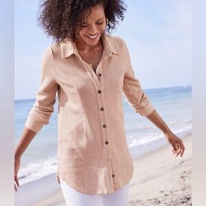 NEW Soft Surroundings Gale Peach Button Front Tunic Top Women’s Plus Size 1X